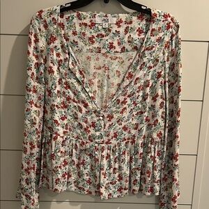 Jack by BB Dakota Floral V-Neck Blouse - Red and Green
